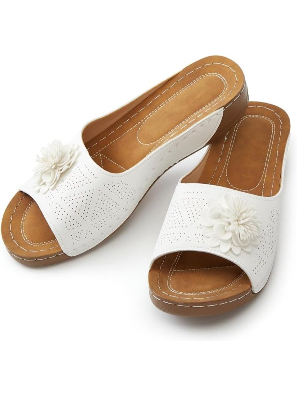 Women's White Summer Beach Sandals Wedge Low Open Toe Slides Slipper Casual